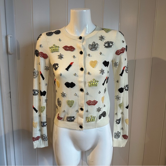 🎀SOLD🎀Alice + Olivia Must Have Embellished Sequin Ivory Cardigan - Picture 6 of 12